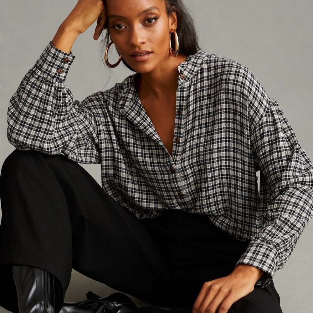 Plaid Button-Up Blouse